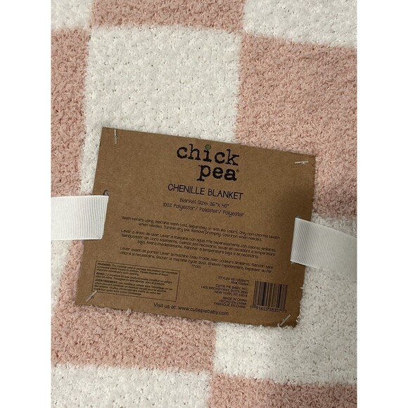 Chick Pea Chenille Baby Blanket Pink White Checkered Squares Soft Cozy Girls New - Picture 5 of 5
